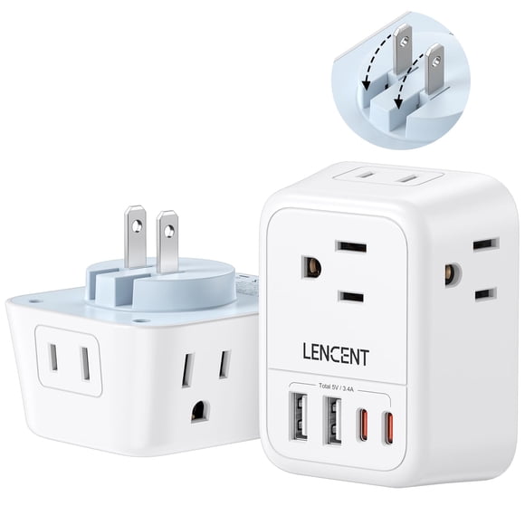 LENCENT Adaptador de Enchufe Plegable, Adaptador de Viaje con 4 Salidas y 4 Puertos USB (2USB C), Cargador Jap&oacute;n Tipo A de 2 a 3 Clavijas, Multicontacto de EE.UU. a Jap&oacute;n Canad&a