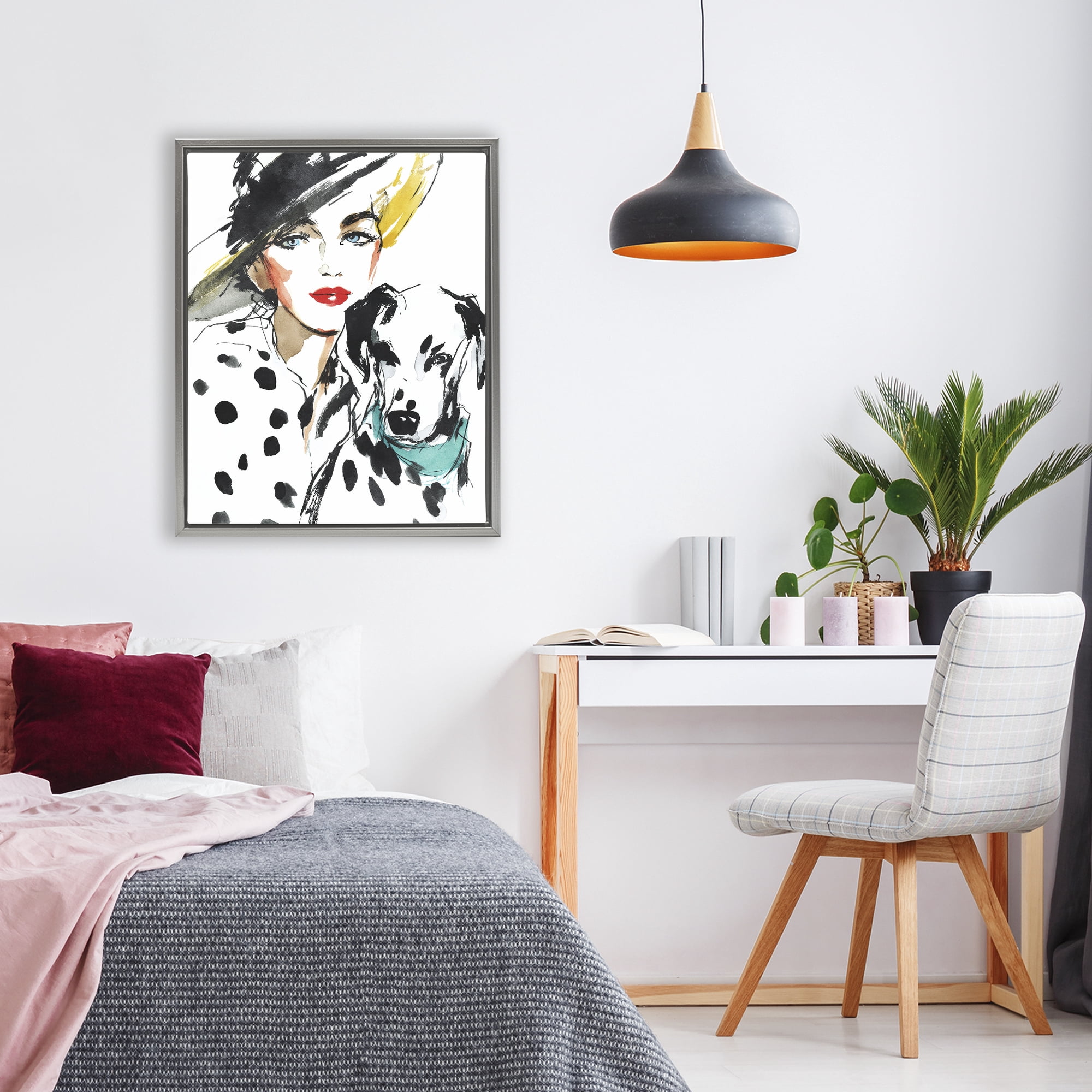Stupell Industries Trendy Dalmatian Muse Gray Framed Floater Canvas Wall Art, design by Svetlana Aleynikova