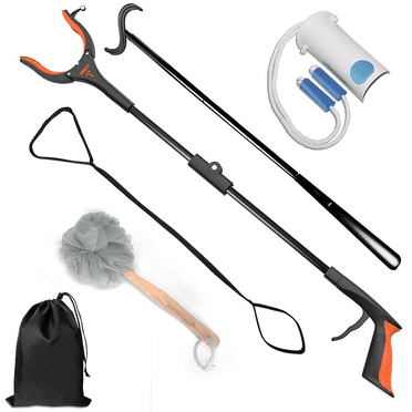 Kekoy 6-Piece Hip Knee Replacement Kit with 32" Rotating Grabber Reacher Tool, Slick Sock Aid, Long Shoe Horn & Dressing Stick, Leg Lifter, Bath Sponge, Storage Bag, Back or Knee Surgery Recovery