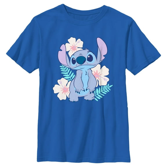 Boy's Lilo & Stitch Floral Stitch  Graphic Tee Royal Blue X Large