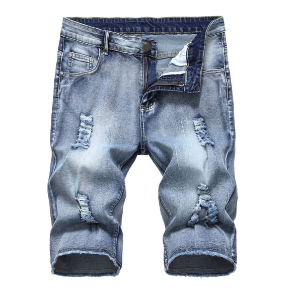 Summer Savings! Stamzod Mens Jeans Shorts Fashion Distressed Ripped Denim Shorts Casual Classic Plus Size Straigh Jeans Short With Zipper