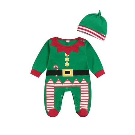 

Canis Newborn Baby Girls Boys Christmas Santa Claus Elf Long Sleeve Bodysuit Jumpsuit