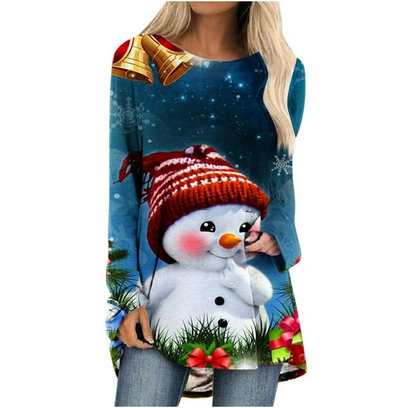 Black_Friday Deals 2024 Cyber_Monday Deals Dianli Women Tops Blouses Long Sleeve Round Neck Xmas Tree Print Shirt Womens Tops Fashion Casual Loose Fit Tshirts Tunic Blouse Soft Trendy Clothes