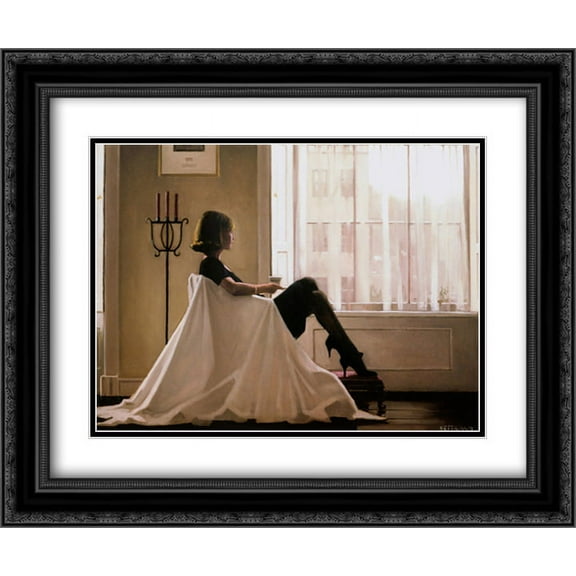 In Thoughts of You 2x Matted 24x20 Black Ornate Framed Art Print by Jack Vettriano