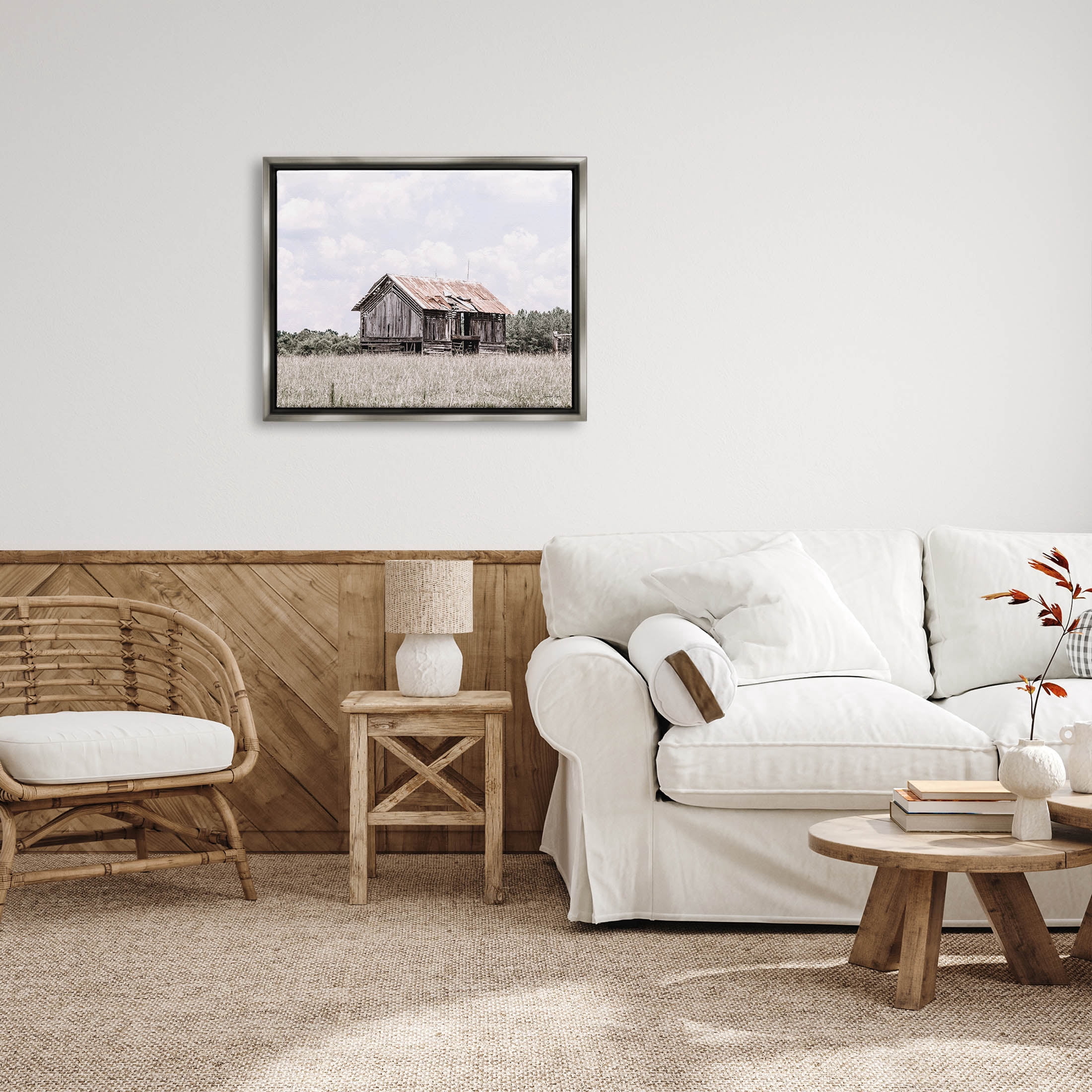 Countryside Cabin Rural Field Landscape Photograph Luster Gray Framed Art Print Wall Art
