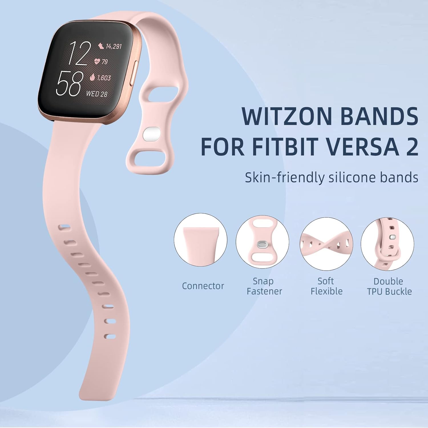 4 Pack Slim Bands Compatible with Fitbit Versa 2/Fitbit Versa/Fitbit Versa Lite/SE, Silicone Replacement Smartwatch Wristband for Women Men(Small, Black/Gray/Pink Sand/White)