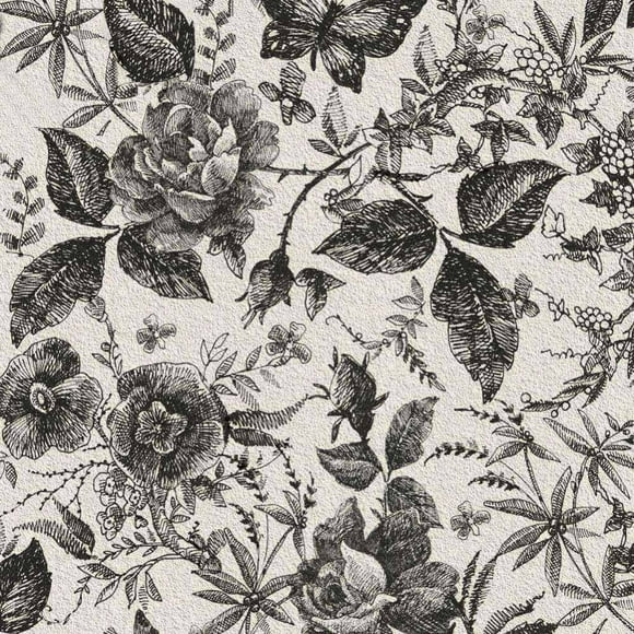 HLONK Floral Wallpaper Peel and Stick Beige Wallpaper 15.7”W X 98.4”L Boho Wallpaper Vintage Sketch Butterfly Rose Wallpaper Wallpaper