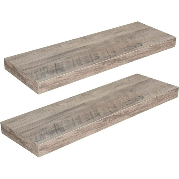 HOOBRO Farmhouse 7.9 Inch x 23.6 Inch 2-Tier Greige Floating Shelves (2 Count)