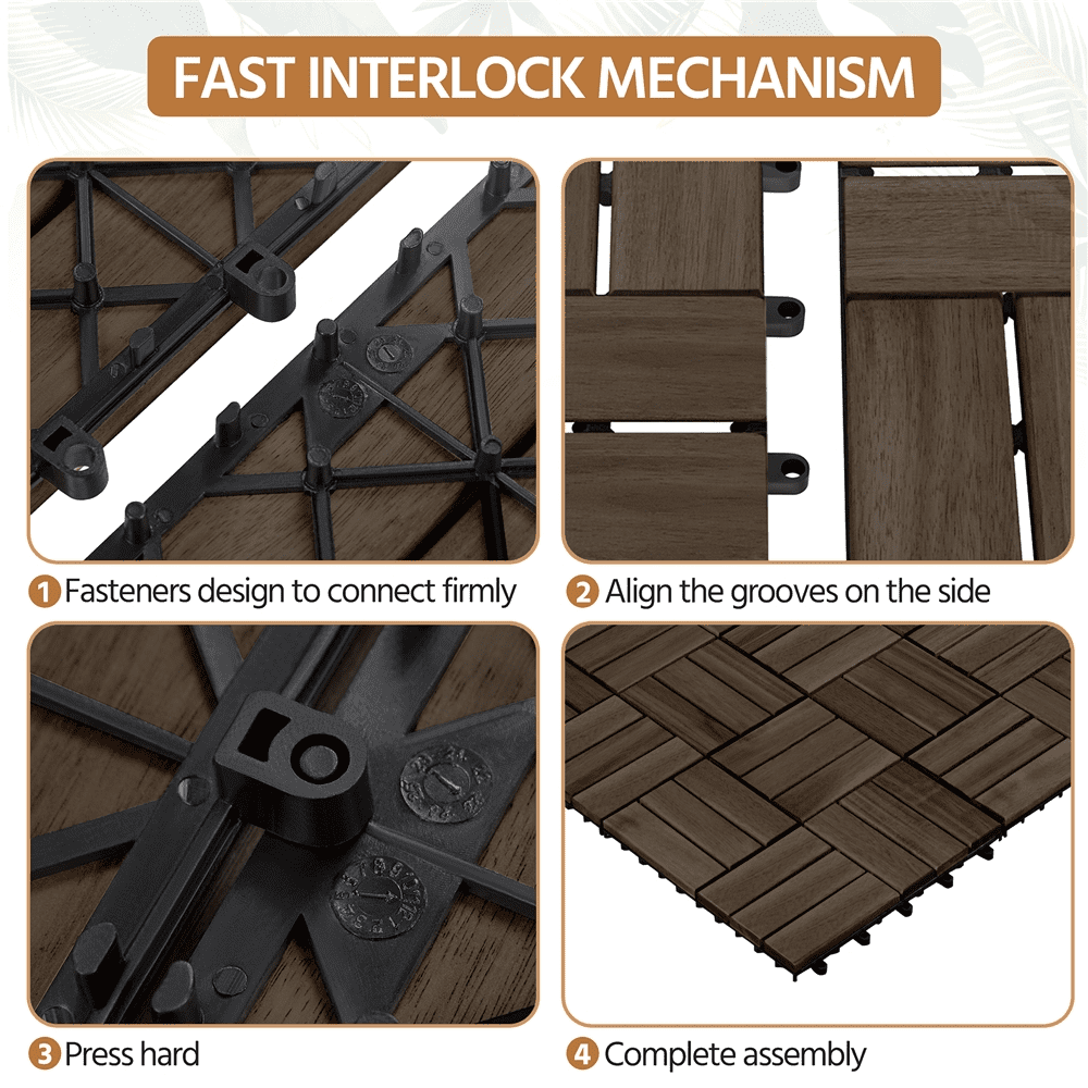 Renwick Pack of 27 Interlocking Deck Tiles, for Indoor Patio Garden, Black