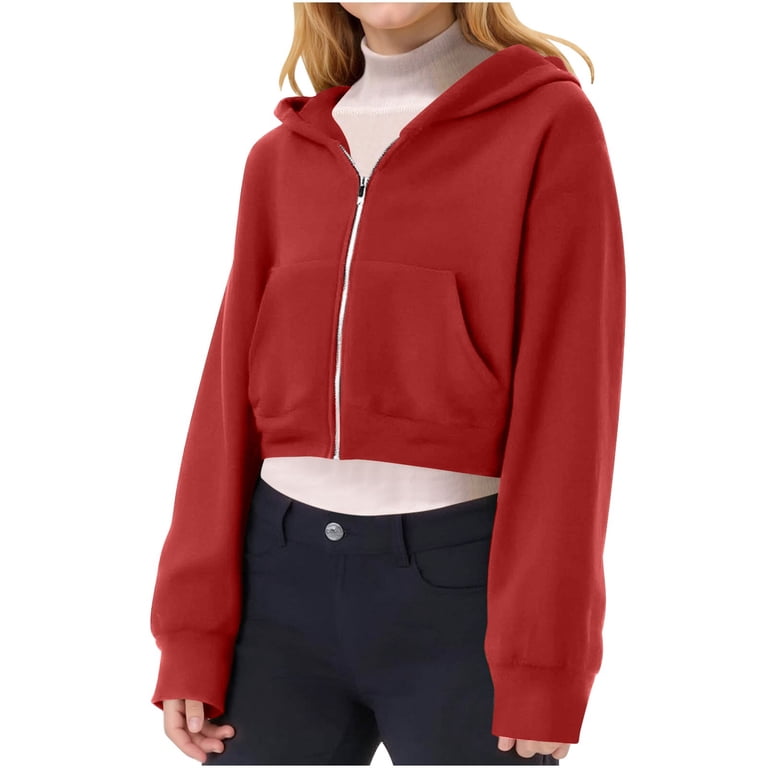 Lmnyox Crop Hoodies for Girls Long Sleeve Zip Up Hooded Athletic