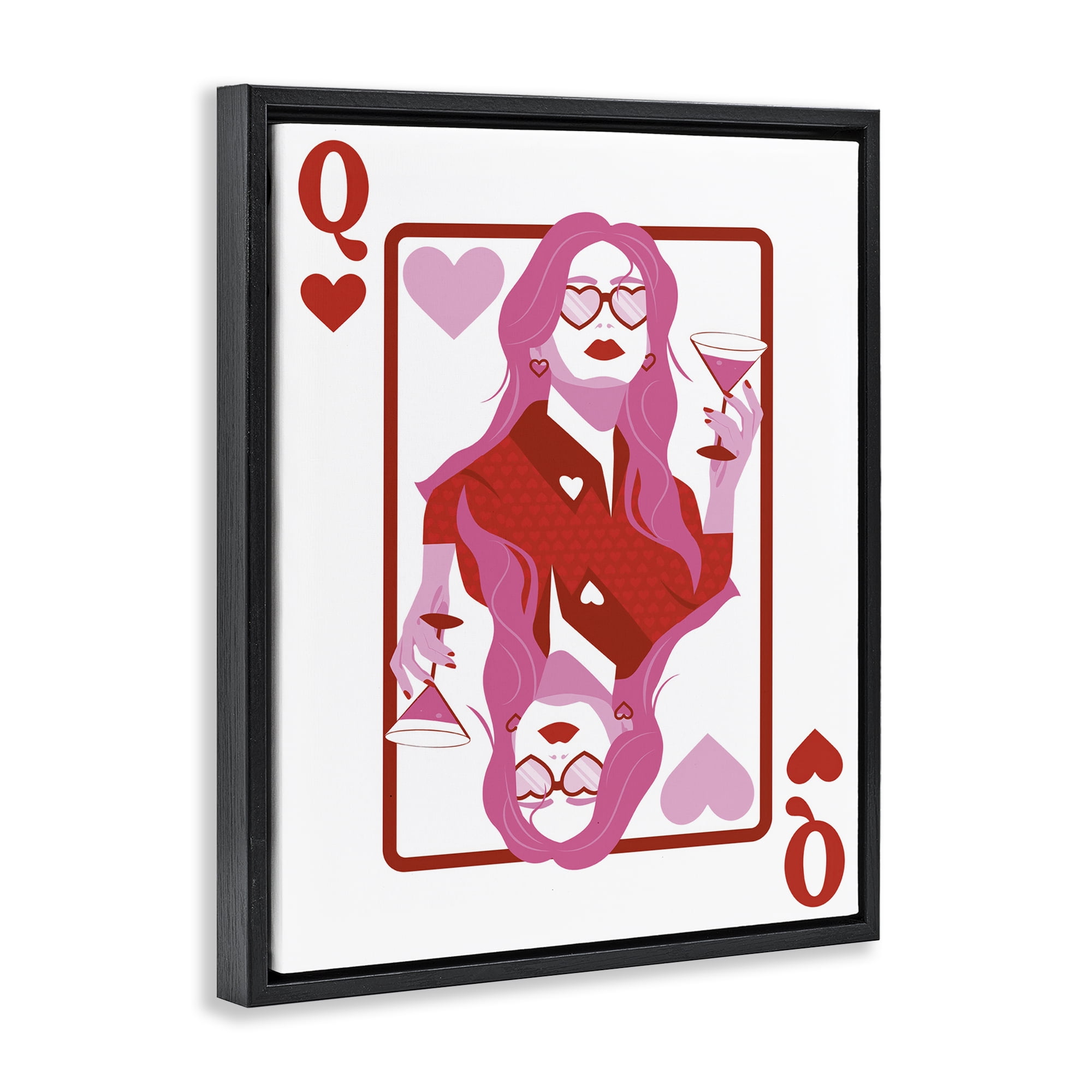 Stupell Industries Queen of Hearts Girl Entertainment Painting Black Floater Framed Canvas Art Print Wall Art, 17 x 21
