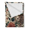 thumbnail image 2 of Ambesonne Leopard Fleece Throw Blanket Roses Leaves Wild Animals 60"x80" Peacock Green and Caramel, 2 of 5