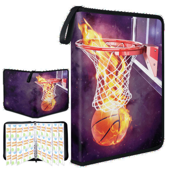 Sports Card Binder,Trading Card Binder 4 Pocket with 50 Sleeves Fits 400 Cards, Basketball Card Binder Album with PU Cover Zipper,Waterproof