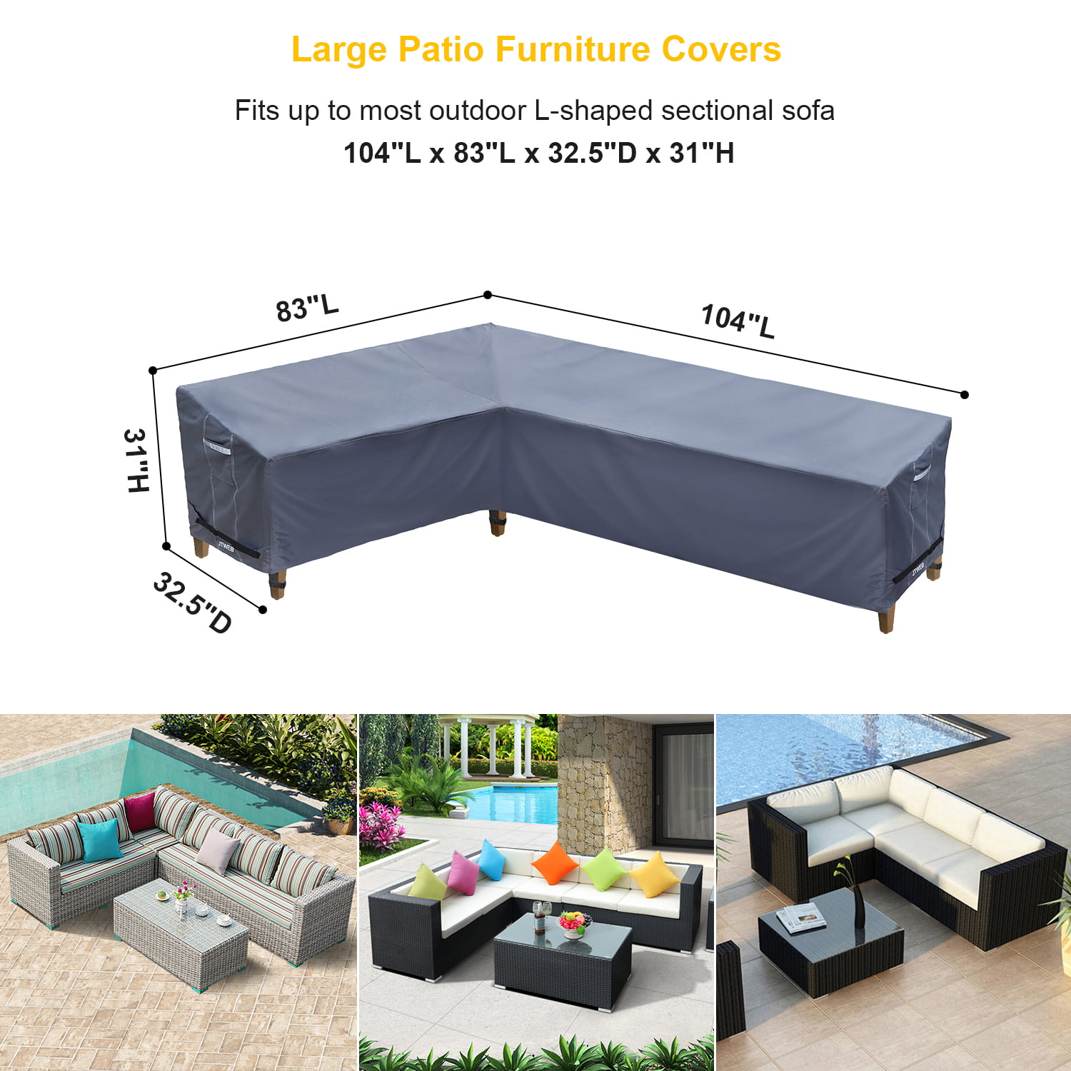 YMBASKET L Shaped Outdoor Furniture Cover Waterproof,600D Patio Sectional Sofa Cover with Air Vent,Outdoor Couch Cover,Patio Sectional Cover,83x 104L x 32 D x 31 H-Left Facing