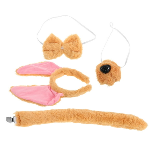Tineasur 1Set Soft Yellow Dog Ears Headband Plush Nose Accessory for Birthday Parties