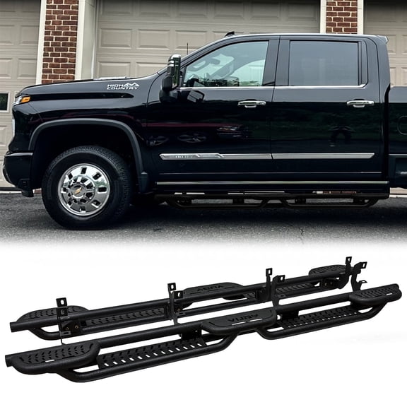 Vijay Running Boards Compatible with 2020-2021-2022-2023-2024-2025-2026 Chevrolet Silverado 2500HD/3500HD Crew Cab A Pair Bolt-on Side Steps Rails Steel Nerf Bar