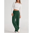 thumbnail image 5 of Womens High Waist Button Stretchy Pants Straight Leg Office Dress Pant Casual Trousers with Pocket Dark Green S, 5 of 8