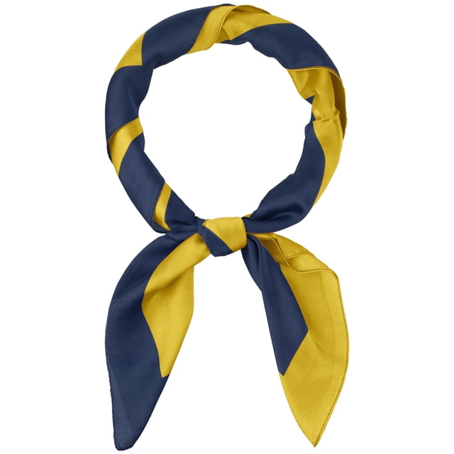Mujeres Bufanda Grande de Satén de Color Contrastante 35" Pañuelo Cuadrado para la Cabeza Bandanas Azul Marino Amarillo 90x90cm/35.4x35.4"