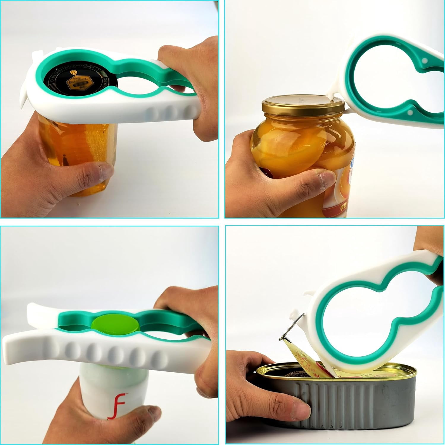 3 Pcs Multi-Function Jar Opener Set, 5 in 1 Can Bottle Opener for Weak Hands Elderly Arthritis, Kitchen Tool with Non-Slip Rubber Jar Gripper Pad