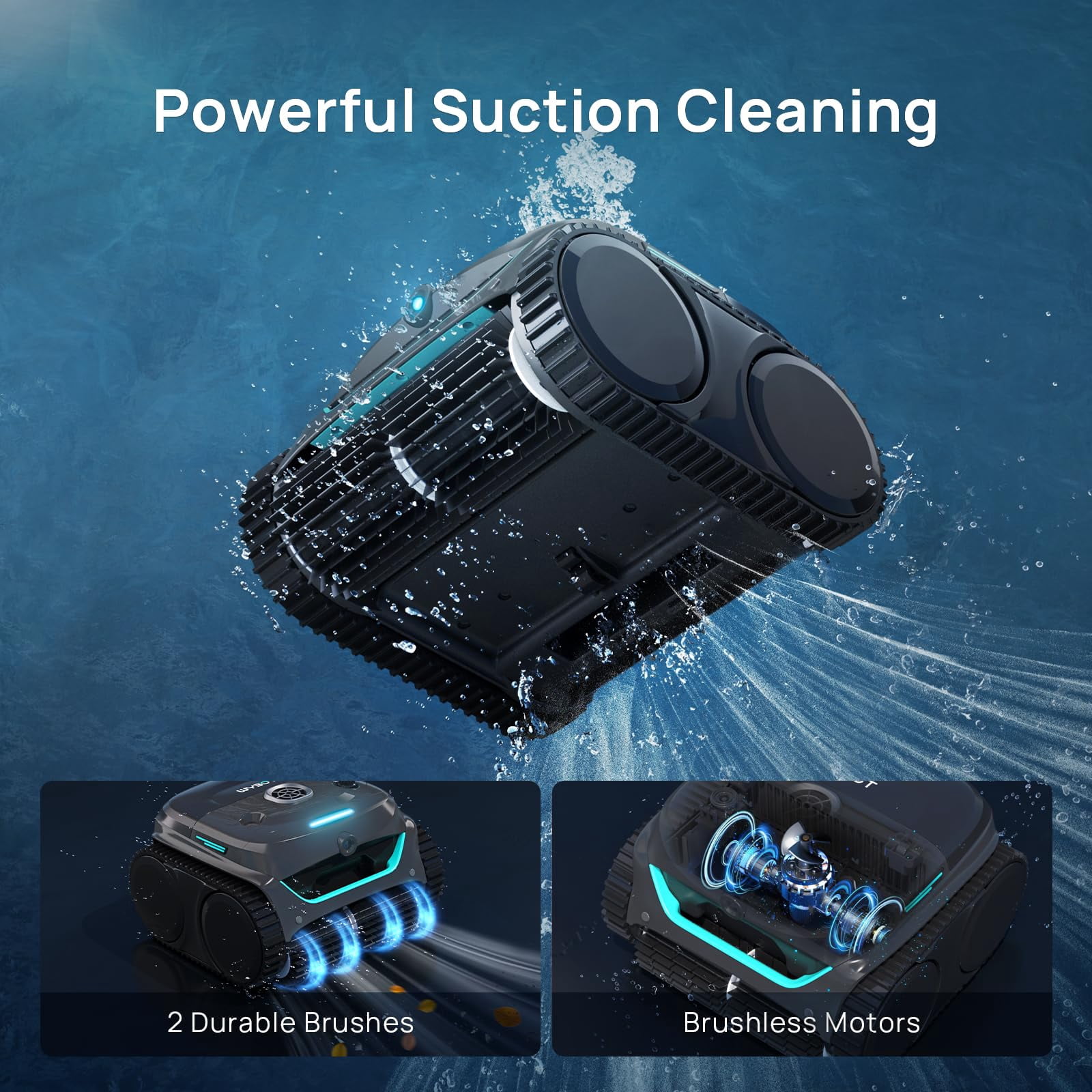 WYBOT C2 Vision Cordless Robotic Pool Cleaner, AI Vision Debris Detection, Triple Brushless Motors, Wall & Waterline Cleaning, Dual Ultra-Fine Filtration, App Control, Grey & Green