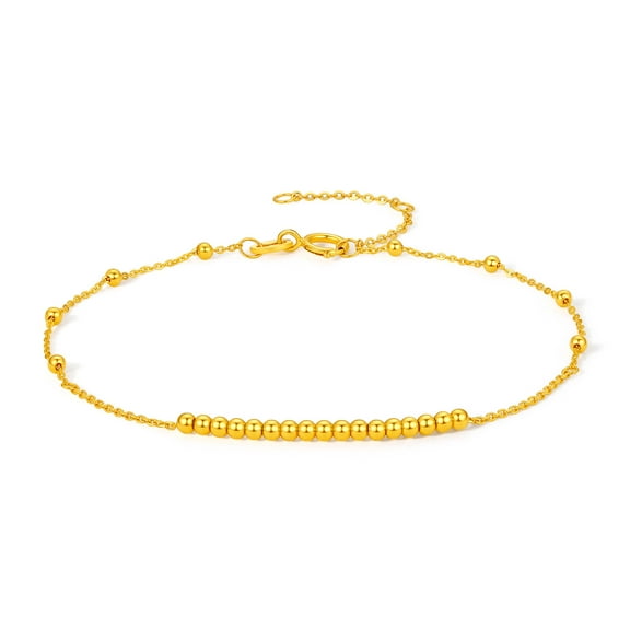 ZHOU LIU FU 18K Yellow Gold Bracelet for Women Bead Chain Bracelets Dainty Link Chains Ball Jewelry Adjustable Stackable Fashion Layered Gifts 16 3cm C0710986