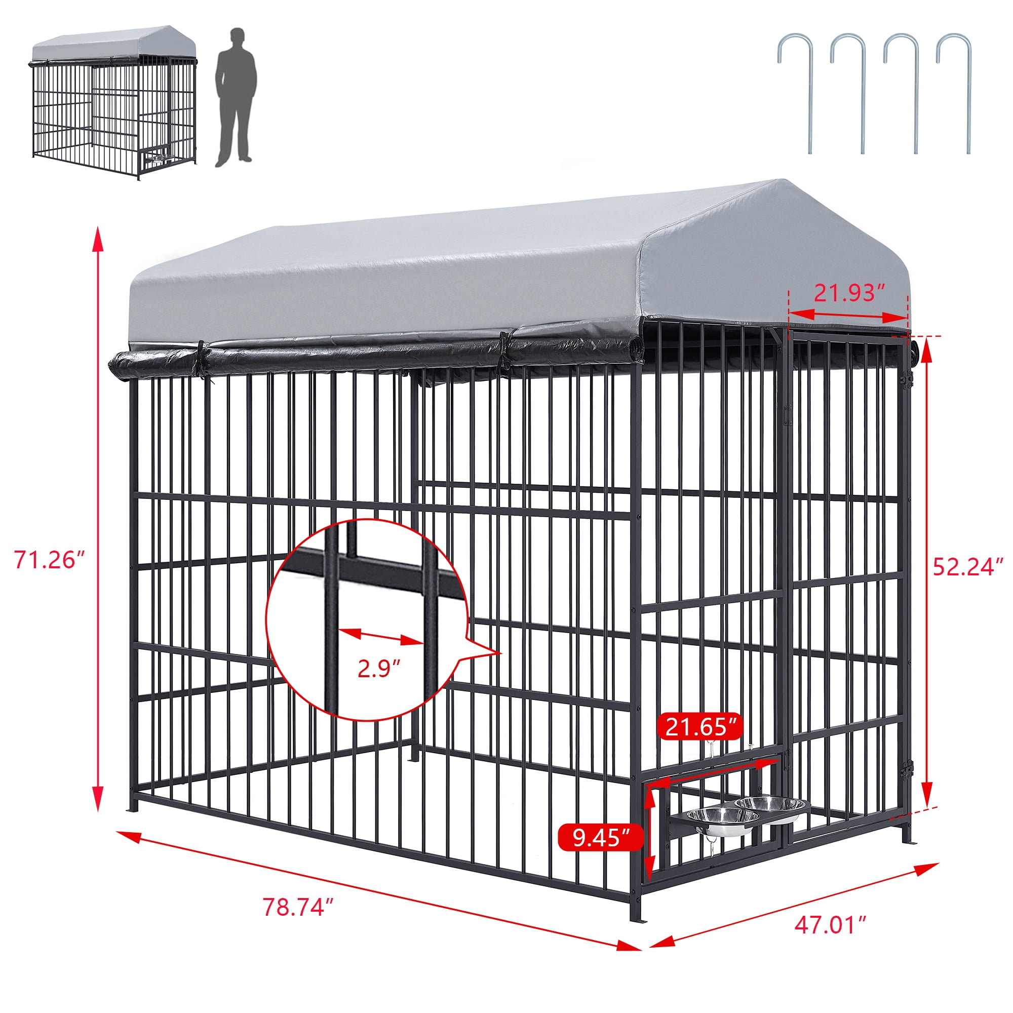 Pefilos 71" Outdoor Dog Playpen with Roof Cover, Heavy Duty Dog Kennel House, Dog Cage Fence with Secure Lock, Feeding Bowl, Black Pefilos 71" Outdoor Dog Playpen with Roof Cover, Heavy Duty Dog Kennel House, Dog Cage Fence with Secure Lock, Feeding Bowl, Black