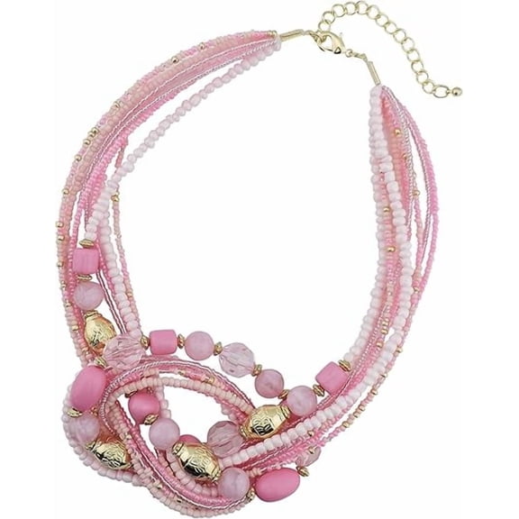 Bocar Statement Seed Beads Necklace for Women Multilayer beaded Collar Necklace (NK_10345_pink)