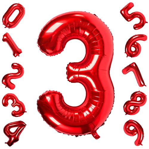 40 Inch Giant Red Number 3 Balloon Foil Helium Digital