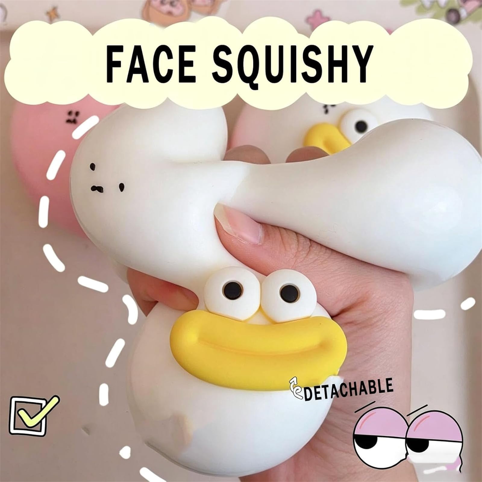 Smushers Duck Face Squishy, Interchangeable Faces Slow Rebound Squeeze Ball, Anxiety Relief Sensory Ball for Daily Stress Release (Blue)