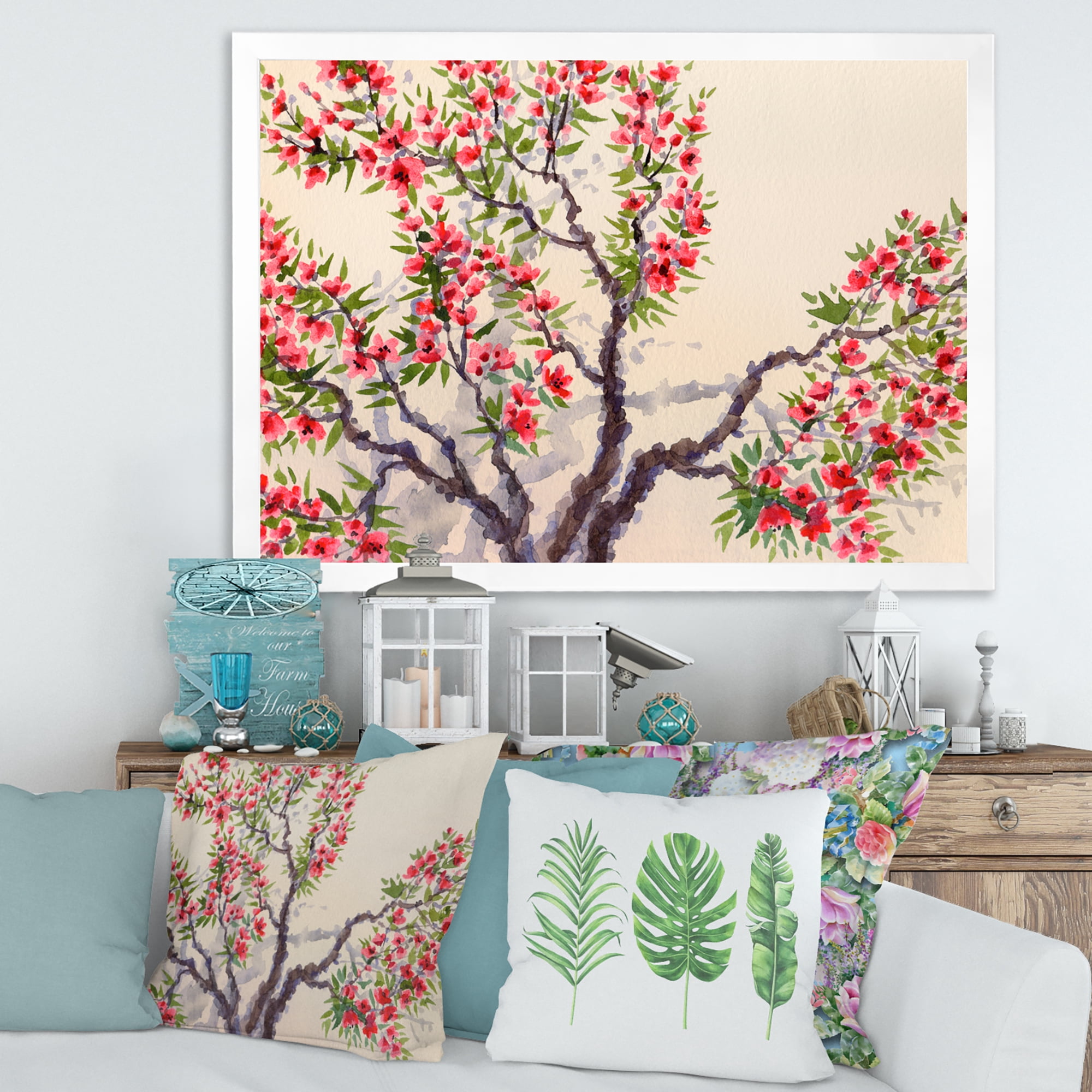 Designart 'The Blossoming Tree With Red Flowers I' Traditional Framed Art Print