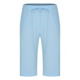 thumbnail image 3 of Wyobmus Men's Cotton Linen Shorts Casual Solid Pockets High Waistband Loose Summer Beach Pants Light Blue, 3 of 5