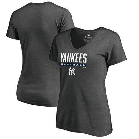 New York Yankees Fanatics Branded Women's Win Stripe V-Neck T-Shirt - Ash