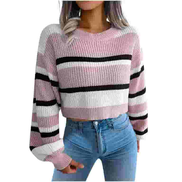 パネライ 希少 Juebong Round Solid Casual Women for Tops Sweater Cropped Clothing