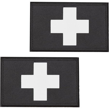 4Pcs Medic Black Cross Patch Morale Hook and Loop Badge First Aid Patch Cross Pattern Relief Decorative Applique Sewing Patches for Backpack Bag Hat Clothes Jackets Uniform DIY