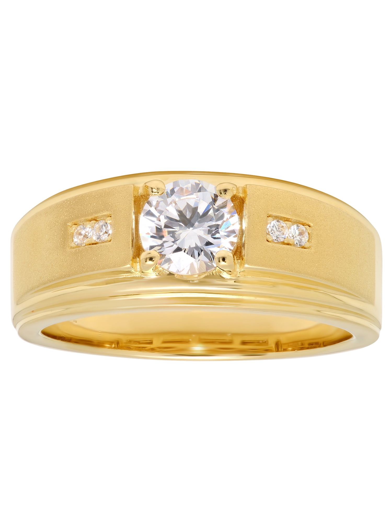 Mens 14K Gold Plated Sterling Silver Cubic Zirconia Solitaire Ring