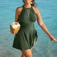thumbnail image 5 of UPPADA Women One Piece Swimsuit Dress Halter Wrap Bathing Suit Ruched Retro Swimdress Bathing Suit V Neck A Line Skirt Crossover Modest Bathing Suits Clearance Army Green,Xxxxxl, 5 of 7
