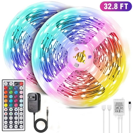 

LED Strip Lights 32.8ft RGB 300LEDs Waterproof Light Strip Kits with IR Control 44 Key Suitable for Room TV Ceiling Cupboard Bar Home Decoration