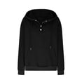 thumbnail image 5 of VISALY Hoodies Pullover Drawstring Sweatshirt Half Buttons Sweatshirts Cropped Hoodies Pullover Sweaters Fall Outfits Winter Clothes Casual Sweaters Hoodies Pullover Basic Sweatshirt Black L, 5 of 7