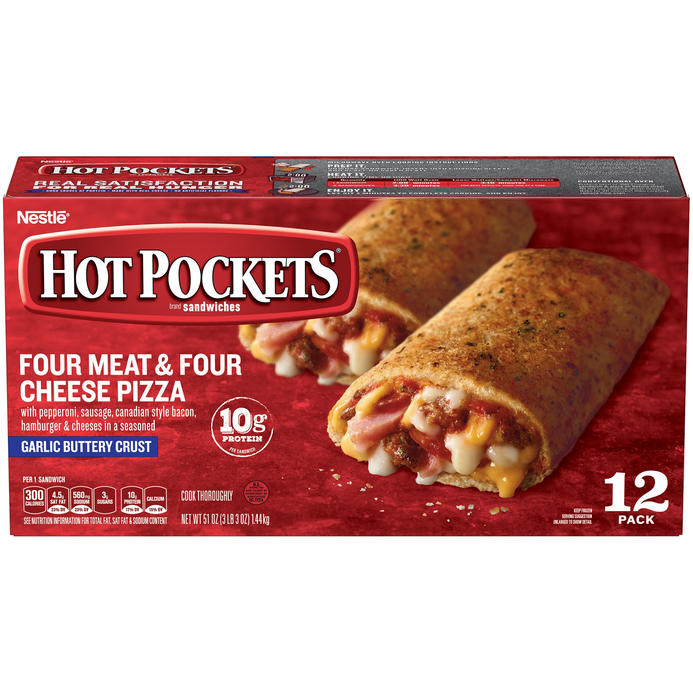HOT POCKETS Four Meat & Four Cheese Pizza Frozen Sandwiches 12 ct. Box