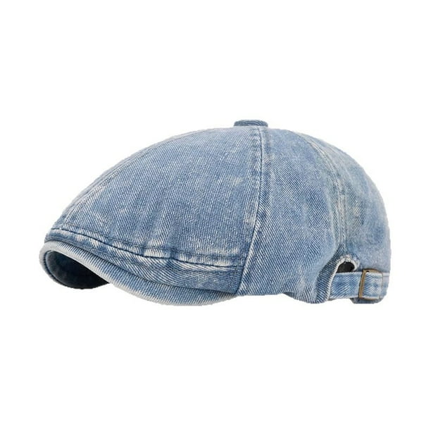 Gorra de mezclilla lavada plana para hombre, gorra ajustable Gatsby Newsboy