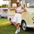 thumbnail image 5 of Cargo Shorts Women Bermuda Shorts Summer Quick Dry High Waisted Long Shorts Drawstring Pull on Knee Length Plus Size Ladies Athletic Hiking Shorts with Pockets White M, 5 of 8