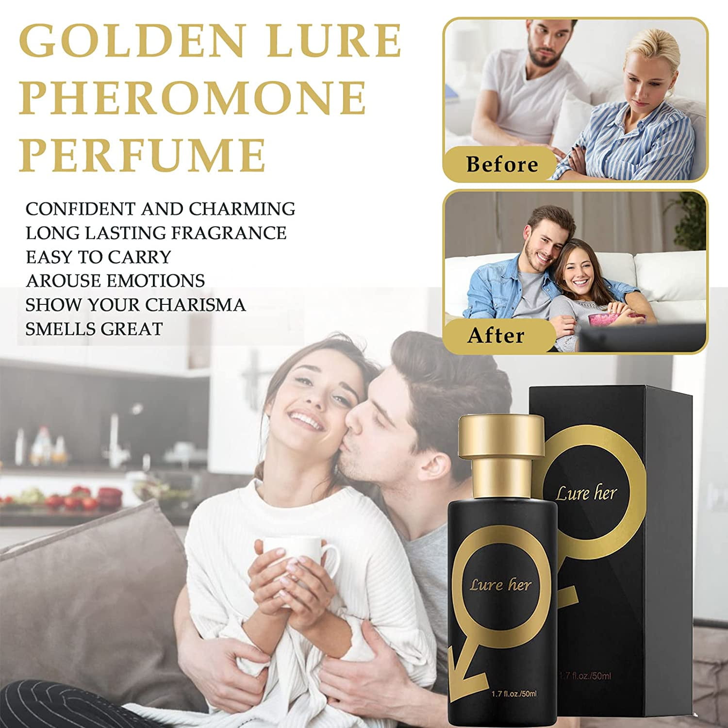 Pheromone Perfume Golden Lure, Luring Her Perfume, Pheromone Perfume to Attract  Men, Pheromone Colony for Men to Attract Women 