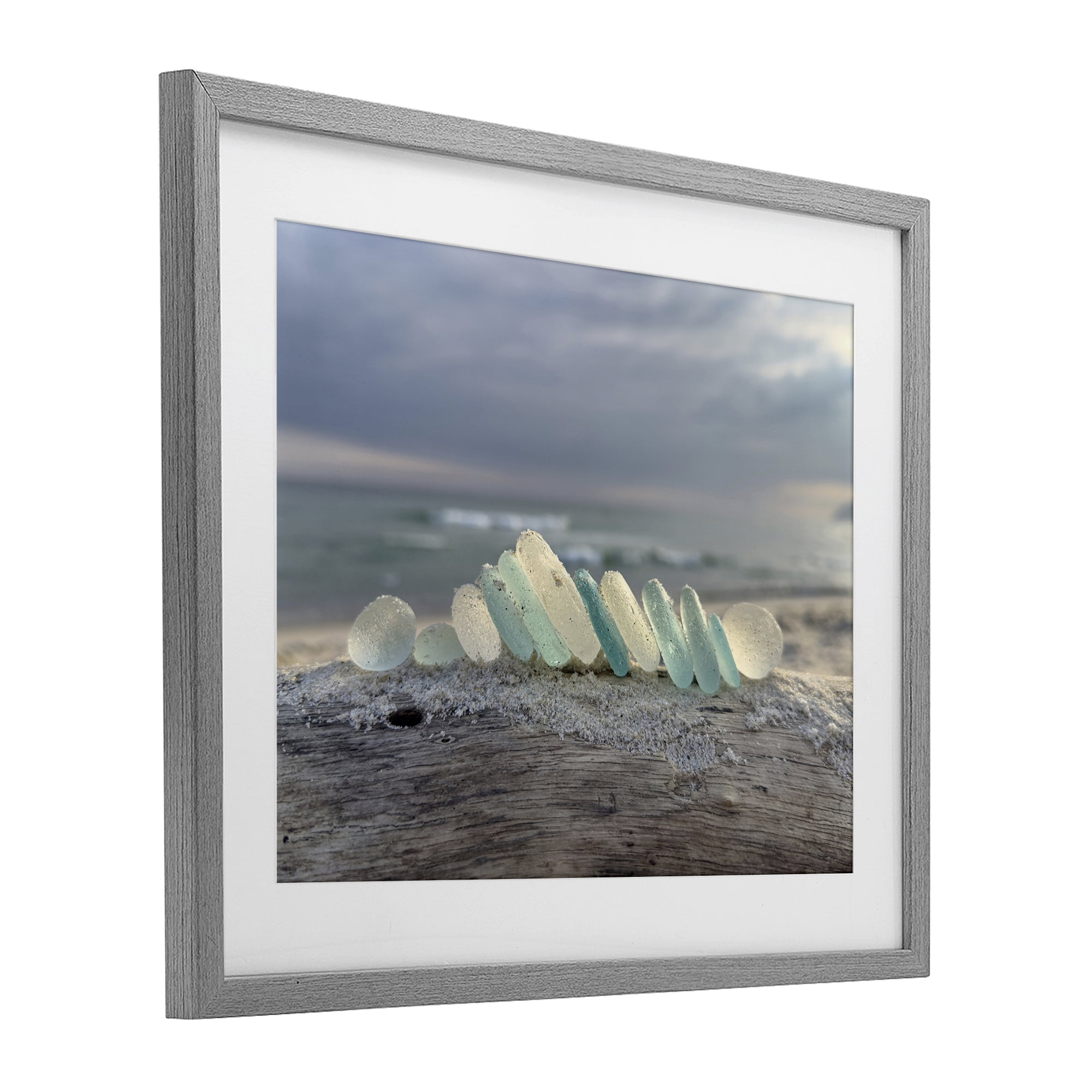 Stupell Industries Sea Glass On Driftwood Gray Framed Print Under Glass, design by LMarie Allen