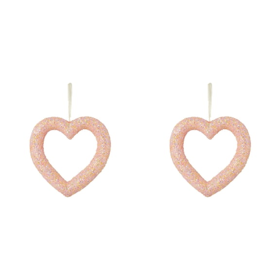 2PC Valentine's Day Tinsel Heart Wreath - 11.81 Inch Glitter Heart Shaped Hanging Ornament for Front Door, Wall, Party & Farmhouse Decor