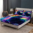 thumbnail image 6 of 3-Piece Rainbow Kitten Glow Print Bed Sheet Set - Ultra Soft Fitted Sheet & Pillowcases, Floral Bedding Collection for Girls, Teens and Adults, 6 of 10