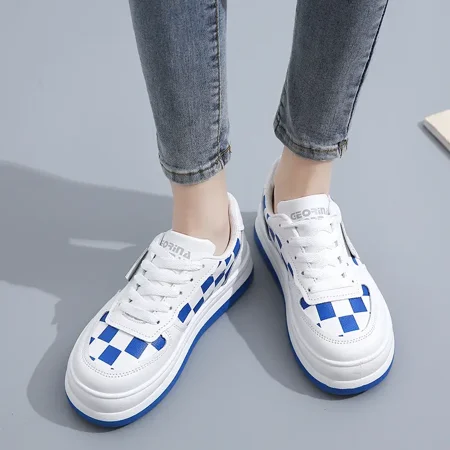 

Women‘s Gingham Pattern Lace-Up Skate Shoes Casual Faux Leather Low Top Sneaker Women‘s Footwear
