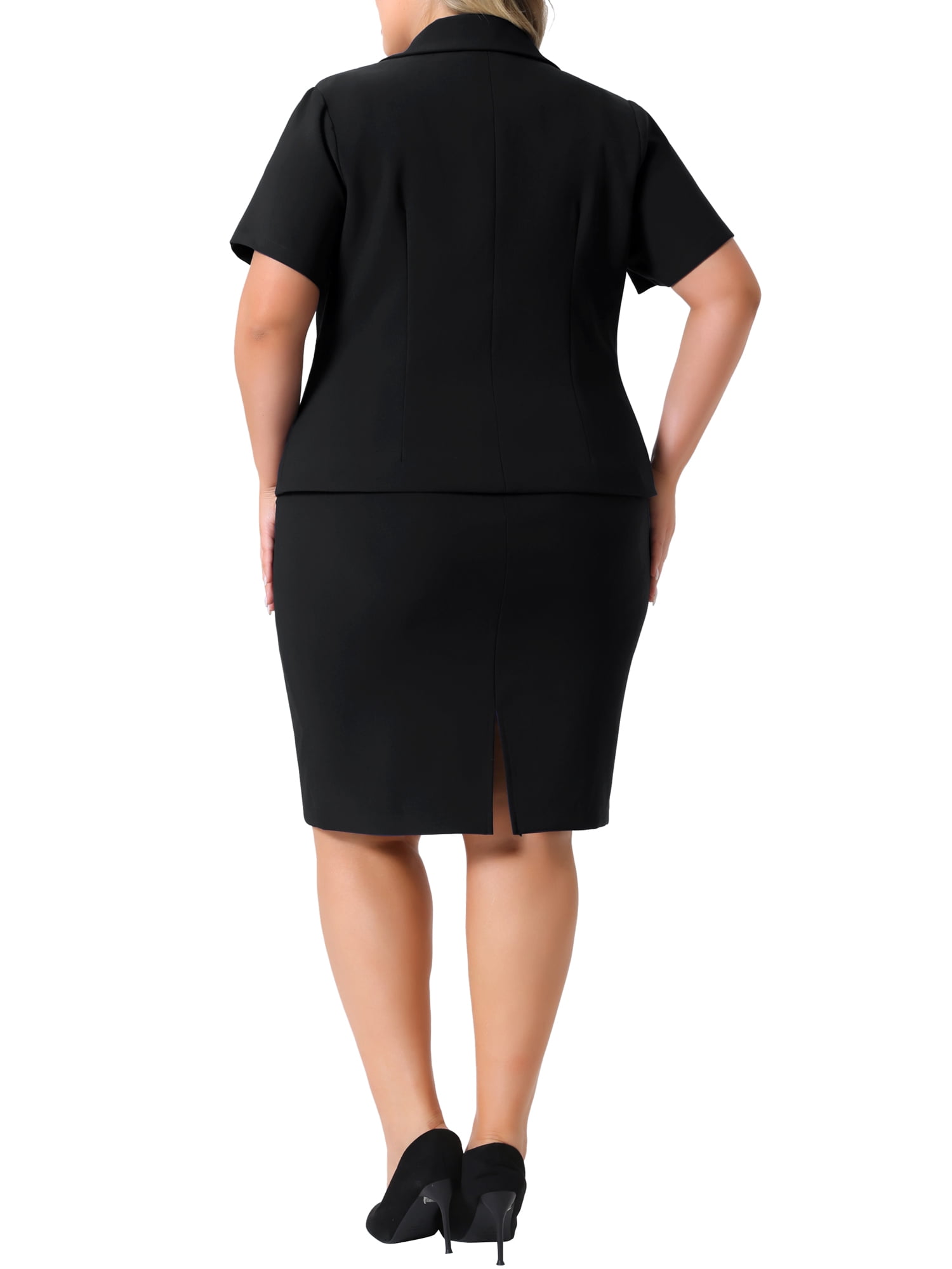 DARING DIVA Women's Plus Blazer Suit Set Notch Lapel Pencil Skirt 4X Black