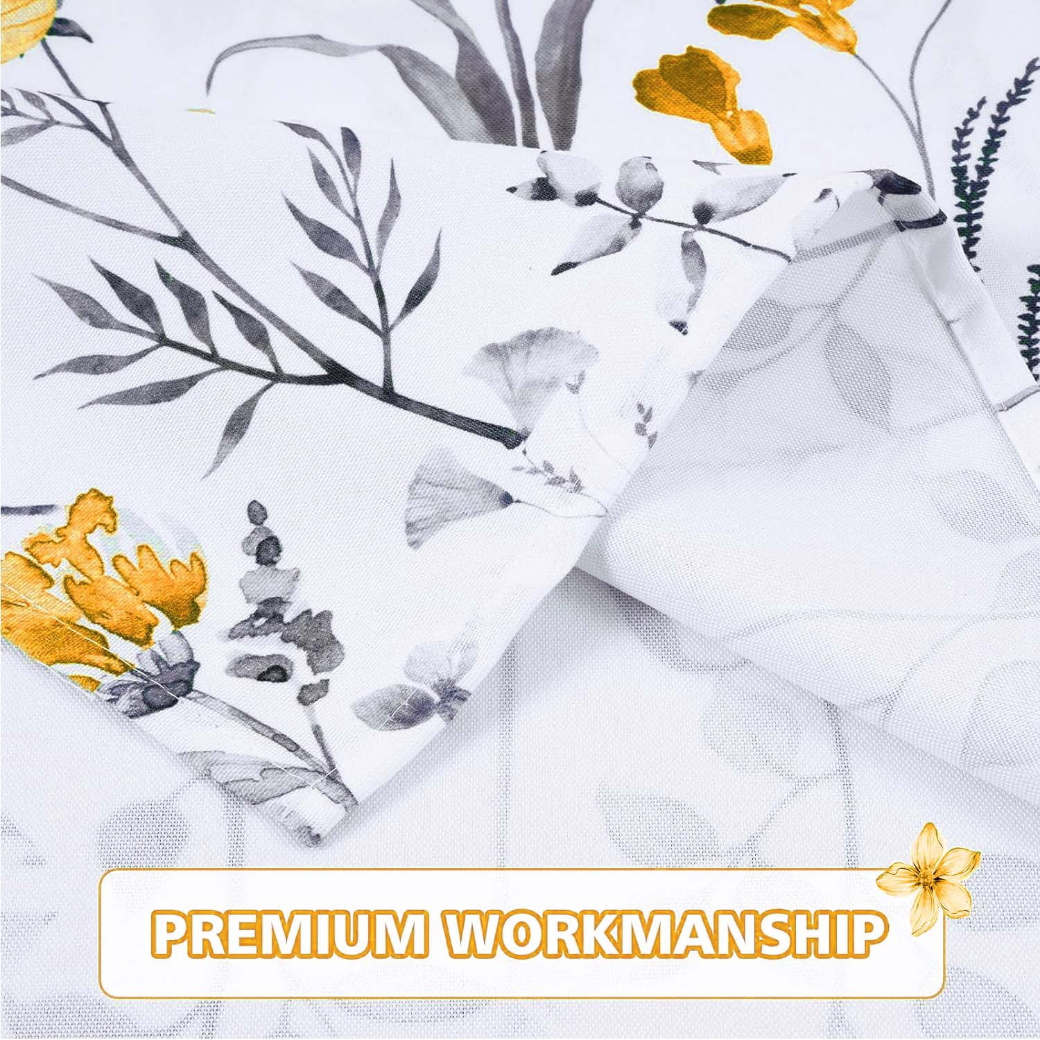 Alishomtll Kitchen Curtains Yellow Floral Light Filtering Small Window Kitchen Curtains Sets ,26"Wx36"L,2 Panels,Rod Pocket