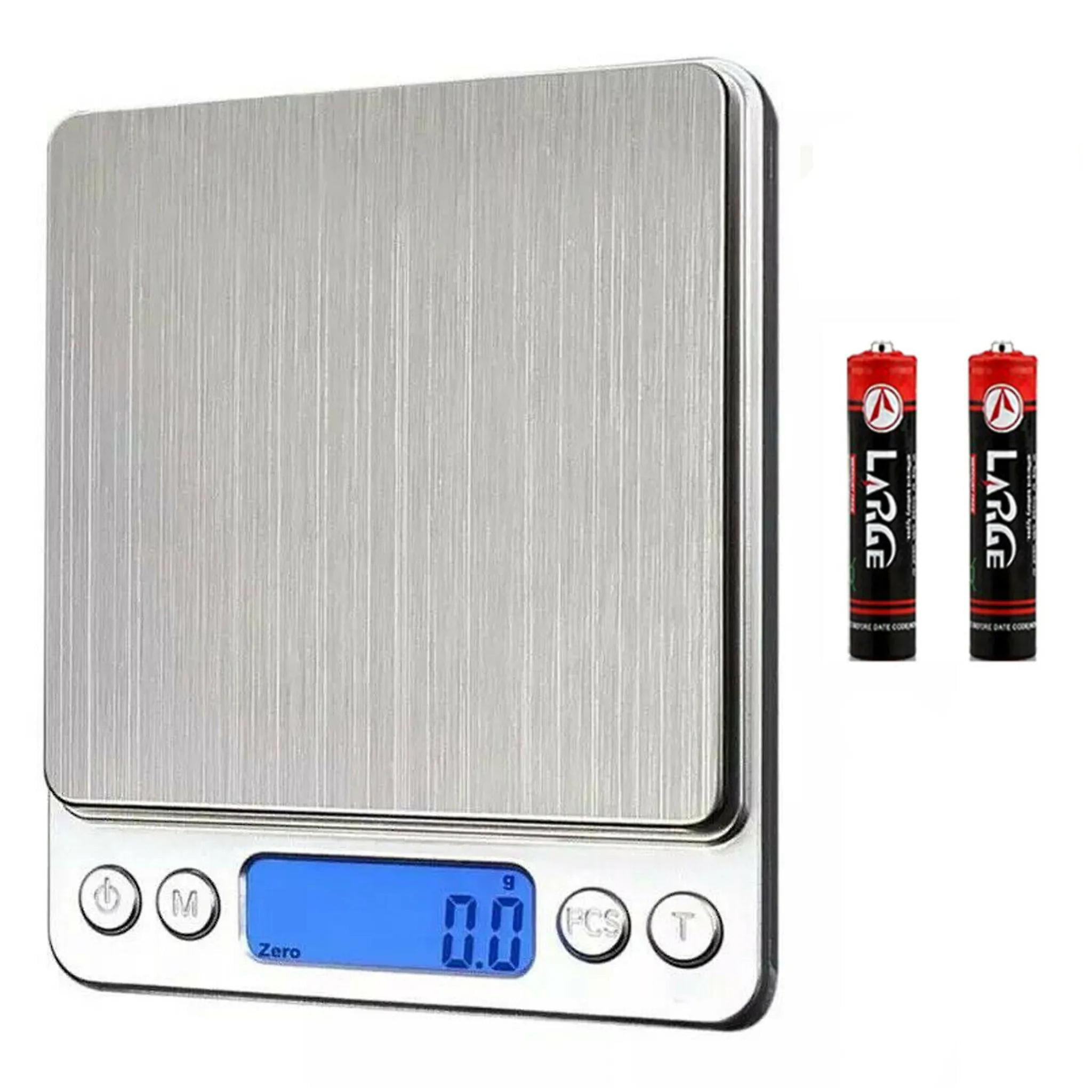 Stainless Steel-Lit LCD Display Portable Small Electronic Weighing Scales Kitchen（0.1g to 3kg）with 2 Trays Mini Size Measurement Gram 4 Buttons/PCS Function Digital Kitchen Scales 