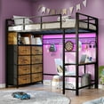 thumbnail image 3 of Afuhokles Twin Size Loft Bed with Desk and 8 Storage Drawers and Charging Station, Metal Loft Bed Twin with LED Lights, Storage Shelves, Black, 3 of 7